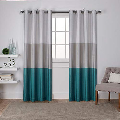 EXCLUSIVE HOME Chateau Striped Faux Silk Grommet Top Curtain Panel Pair, 54"x84", Teal - color: Teal, size: 54"W x 84"L (Pack of 2)