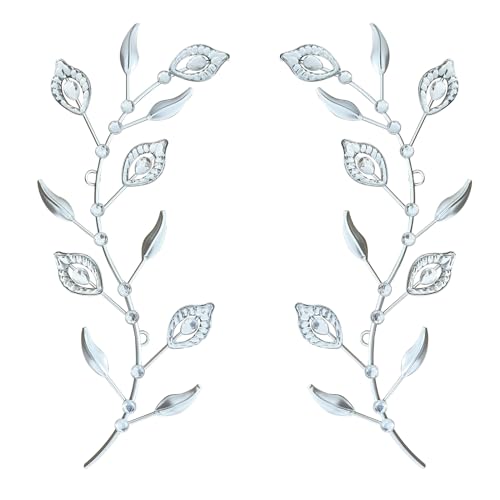 sxnzequnze 2 Set Metal Tree Leaf Wall Art for Home Decor Living Room Bedroom Dining Room Bling Rhinestone, 3D, Iron Branch Hanging Leaf Sculpture Art Pieces -Silver 16.5in*6.7in - color: Silver