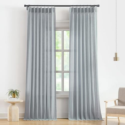 Vision Home Blue Grey Linen Pinch Pleated Semi Sheer Curtains 40Wx84Lx2 - color: Blue Fog/Pinch, size: 40"W x 84"L (Pack of 2)