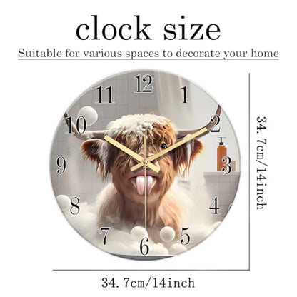 XNM Farmhouse Round Glass Battery Wall Clock 14 Inch - color: Brown, size: 14 Inch