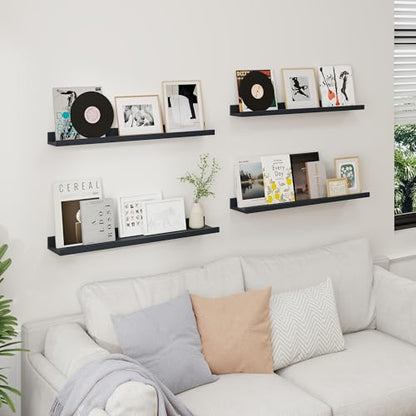 Axeman 30 Inch Floating Shelves, Black Picture Ledge Shelf Set of 4 - color: Black, size: 30 Inch