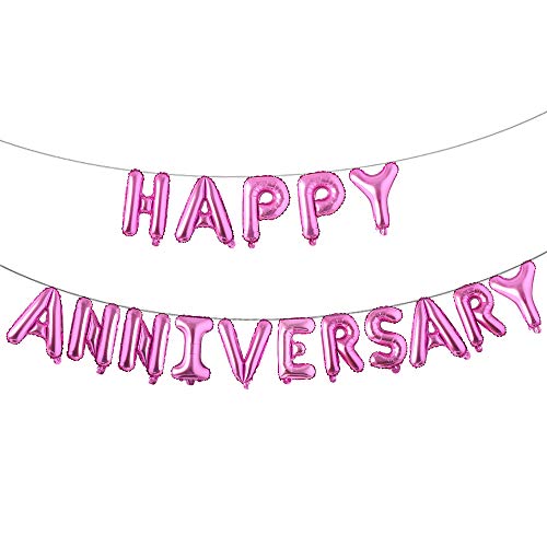 16 Inch Multicolor Happy Anniversary Letter Balloons Banner - Round Anniversary Balloon Banner for Party Decorations Supplies (Rose Red) - color: Anniversary Rose Red