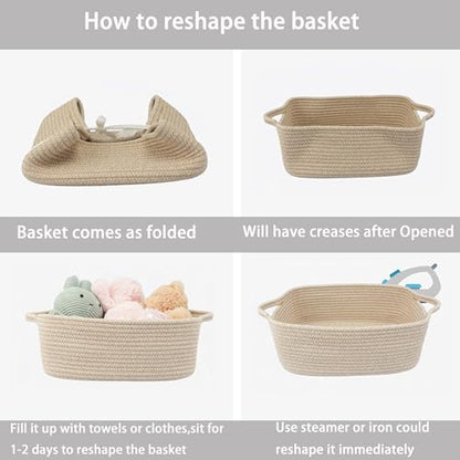 XUANGUO Medium Woven Cotton Rope Storage Basket with Handles, Oatmeal - color: Oatmeal