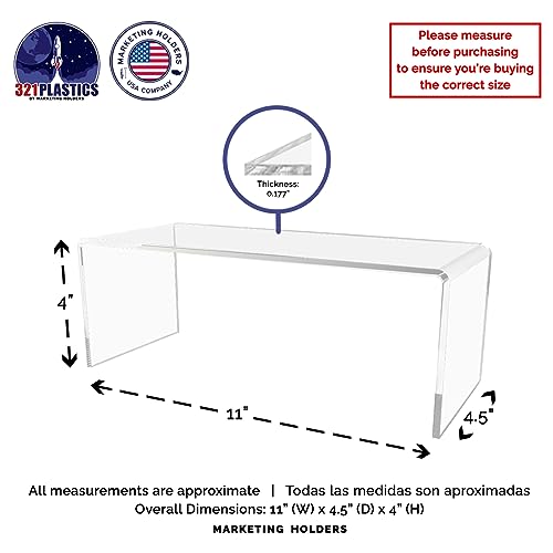 Marketing Holders 2 Pack Clear Acrylic Riser Display Stand 11 Wide x 4.5 Deep Merchandising Showcase Fixture Retail Stores and Boutiques Throne Small Figurines and Products Platform - size: 11"W x 4.5"D x 4"H