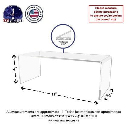 Marketing Holders 2 Pack Clear Acrylic Riser Display Stand 11 Wide x 4.5 Deep Merchandising Showcase Fixture Retail Stores and Boutiques Throne Small Figurines and Products Platform - size: 11"W x 4.5"D x 4"H