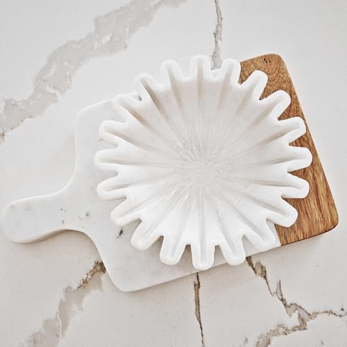 HandCrafted Marble Bowl/Antique Scallop Bowls/Fruit Bowl/Vintage Ring Dish/Decorative Ruffle Flower gift/HouseWarming Wedding Gift/Urli (6) - size: 6 inches