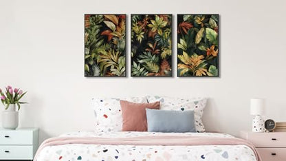 Large Framed Tropical Botanical Wall Art, Jungle Leaf Green, 24"x36"x3 - color: green, size: 24" X 36" X 3pcs Framed