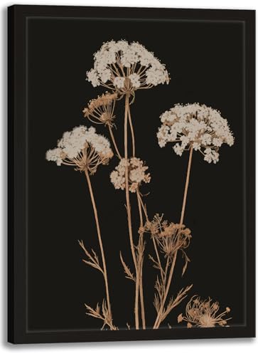 Framed Canvas Wall Art Botanical Flower Painting Vintage Herb Print Poster Minimalist Plant Picture Gallery Wrapped Artwork Wall Decor 8x10 Inch Ready to Hang - color: Black herbaceous plant