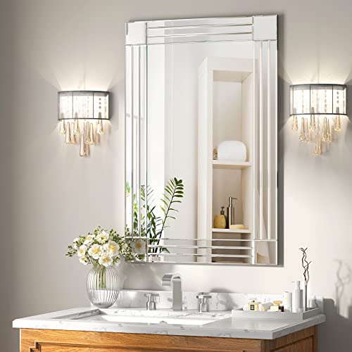 36" x 24" Decorative Wall Mirror, Large Silver Rectangle Bathroom Mirror - color: Silver5, size: 36"L x 24"W