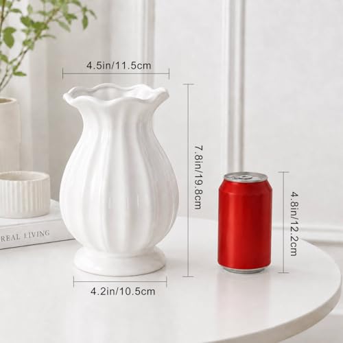 White Ceramic Vase, 7.8 Inch Farmhouse Flower Vase for Home Decor - color: White-f