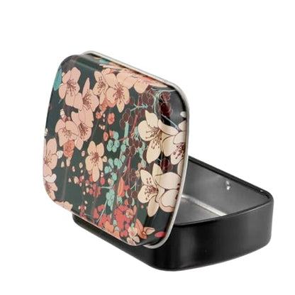 4pcs Black Peach Blossom Empty Hinged Tin Box Metal Storage Box - color: Black Peach Blossom