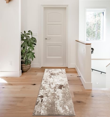 Keen Home Design Abstract Non-Shedding Runner Rug, Soft Thick Pile, 2x10 - color: Skies Beige, size: 2'8" x 9'11" (Runner)