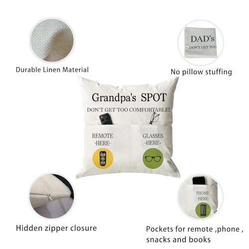 ONFAON Grandpa Gifts,Grandpa's Spot Throw Pillow Covers 18x18 Inch for Bed Sofa Couch,Birthday Christmas Thanksgiving Day Gifts for Grandpa Stepdad,2-Pocket - color: Grandpa 2-pocket