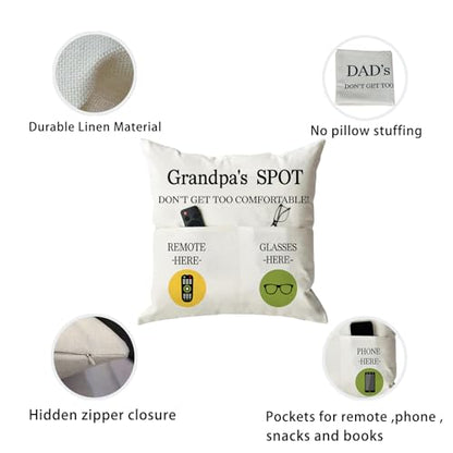 ONFAON Grandpa Gifts,Grandpa's Spot Throw Pillow Covers 18x18 Inch for Bed Sofa Couch,Birthday Christmas Thanksgiving Day Gifts for Grandpa Stepdad,2-Pocket - color: Grandpa 2-pocket