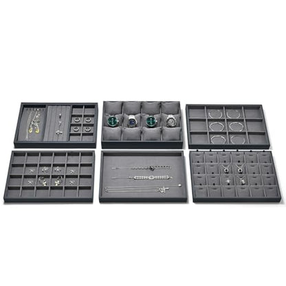 Grey 4-in-1 Stackable Combined Jewelry Display Organizer Trays - size: 3 Grid
