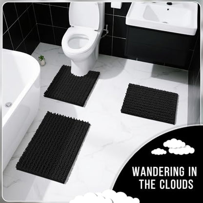 Yimobra Bathroom Rugs Sets 2 Piece, Super Absorbent Bath Mat Set, Black - color: Black, size: 32''x20''+24''x17''