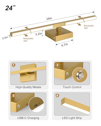 Rayogale Gold Battery Operated Wall Sconces with Remote Control - color: Gold, size: 24 Inch(2 Pack)