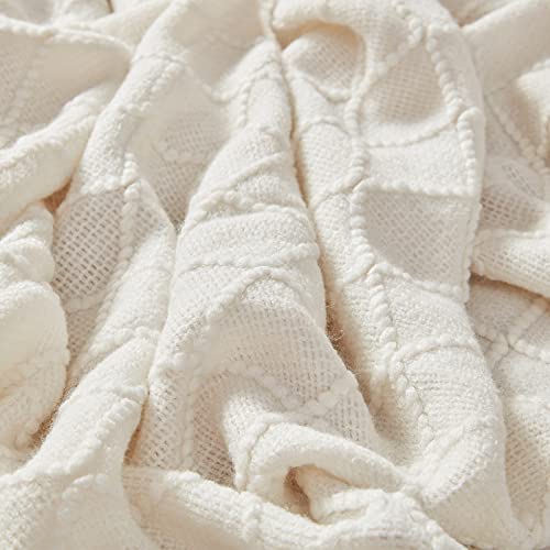 inhand Off White Knitted Throw Blanket for Couch and Bed, 50"x60" - color: A(off White), size: 50"x60"