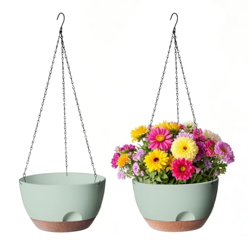 12 Inch Hanging Baskets for Plants Outdoor, Hanging Planters for Indoor Outdoor Plants, Hanging Planter with Self Watering, Hanging Flower Pots (Green) - color: Green, size: 12 Inch