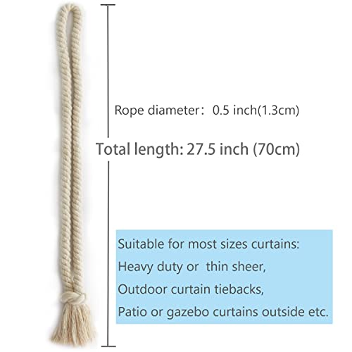 8 Pack Curtain tiebacks Rope, Outdoor Curtain Tiebacks, Natural Cotton Curtain Ties, Village Rural Rustic Curtain Holdbacks, Farmhouse Boho Curtain tie Backs Holders for Drapes, Beige - color: Beige Rope-l 8 Pack