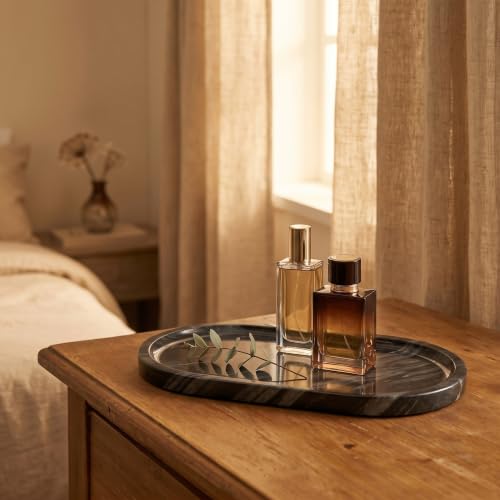 YKAJO Antique Wood Oval Marble Tray, 11.8x5.9 Vanity Perfume Organizer - color: Antique Wood, size: 11.8" x 5.9" x 0.6"