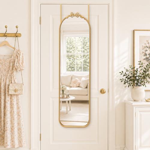 Besdomus Door Full Length Mirror: 14"x50" Gold Bow Over the Door Mirror - size: 50"L x 14"W
