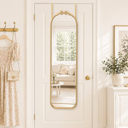 Besdomus Door Full Length Mirror: 14"x50" Gold Bow Over the Door Mirror - size: 50"L x 14"W