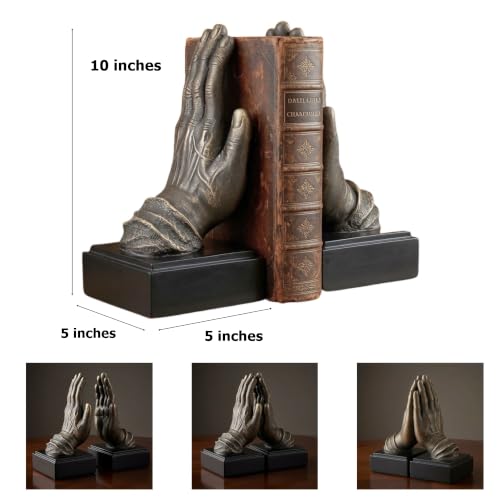 Bellaa Hands Bookends, Praying Decorative Book Ends for Shelves, 26393