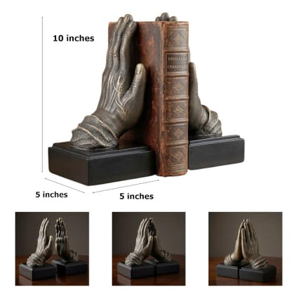 Bellaa Hands Bookends, Praying Decorative Book Ends for Shelves, 26393
