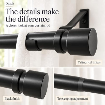 Ottsuls Black Curtain Rod, Adjustable 32-46 in, Extends to 58 in - size: 32" to 46"