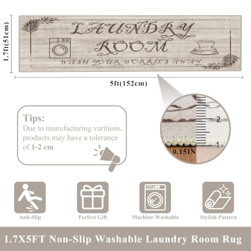 TOPRUUG Laundry Room Rug 20"x60": Low Pile Boho Non-Slip Runner Rug with TPR Backing, Washable Durable Soft Laundry Mat, Water Resistant Floor Mat for Laundry Room, Fits Washer Front 20"x60"Beige Wood - color: Beige Wood Tone, size: 1'8" x 5' (Rectangular