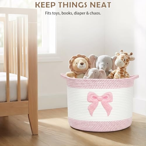 Baby Laundry Basket for Nursery, Large 15”x12”Baby Girl Storage Baskets - color: Bow