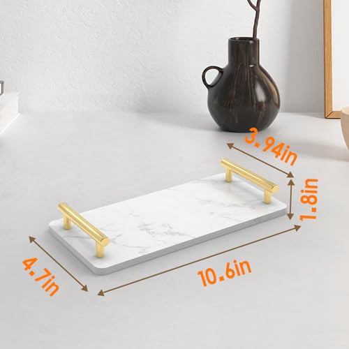 XZHXFX Marble Bathroom Tray with Gold Handles,Small, - color: Gold, size: 10.6" x 4.7" x 2"