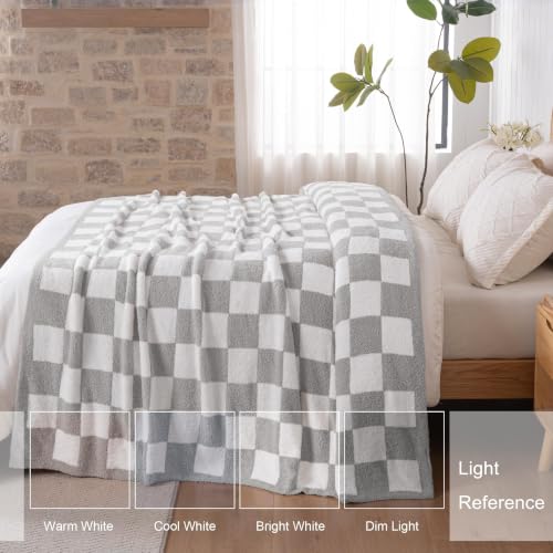 Exclusivo Mezcla Checkered Knit Blanket Twin Size for Bed, Light Grey - color: Light Grey, size: Twin (60"x80")