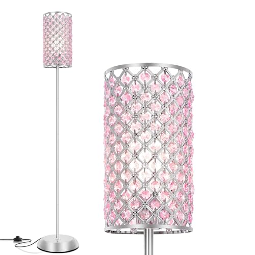 GyroVu Crystal Floor Lamp for Bedroom, Living Room Pink Floor Lamps Modern Tall Lamp with On/Off Foot Switch Glam Standing Light for Girls Bedroom Minimalism Pole Corner Lamp for Office Dorm Hotel - color: Pink