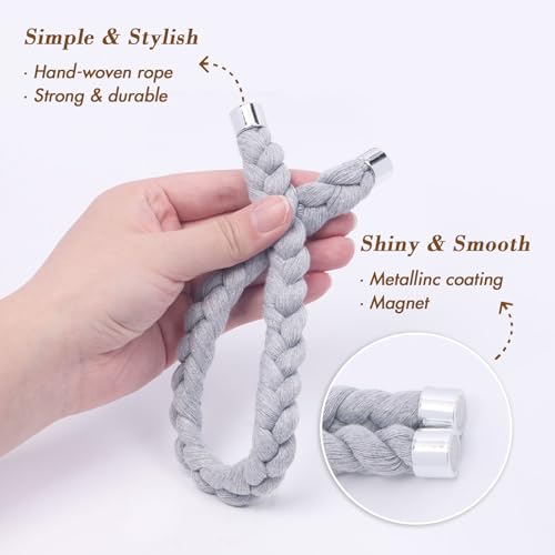 NICEEC 4 Pack Natural Cotton Rope Magnetic Curtain Tiebacks Elegant Twisted Braid Style Drape Tie Backs Soft Hand-Woven Rope Curtain Holdbacks for Home & Office Window Draperies (Light Grey-01) - color: Light Grey-01, size: 4 Pack