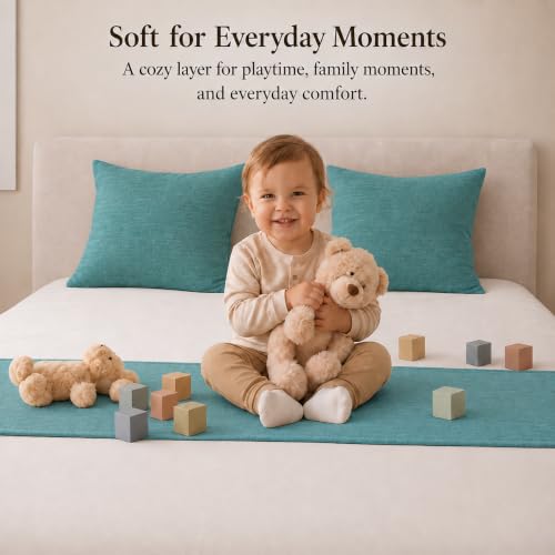 Solid Bed Runner Set,2 Pillow Covers,Teal,70.9x19.7in - color: Teal, size: Twin/Twin XL