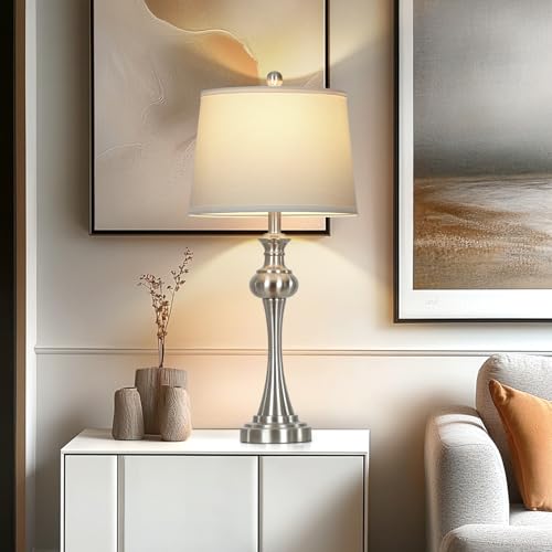 CINSARY Silver Table Lamp for Living Room, 29" Bedside Lamp with USB C+A - color: Silver