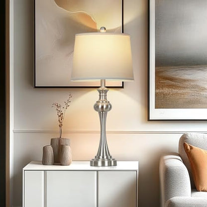 CINSARY Silver Table Lamp for Living Room, 29" Bedside Lamp with USB C+A - color: Silver