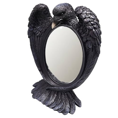 Raven Mirror – 12 Inch Hand-Painted Cold Cast Resin Gothic Raven Tabletop Mirror, Freestanding Decorative Vanity Mirror for Home Décor