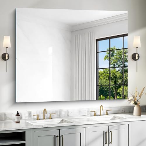 40x48 Inch Frameless Mirror, Frameless Bathroom Mirrors for Over Sink, Large Rectangle Home Gym Mirror for Wall, Upgraded Shatterproof Wall Mount Square for Living Room Bedroom Bathroom - color: Frameless, size: 40"L x 48"W