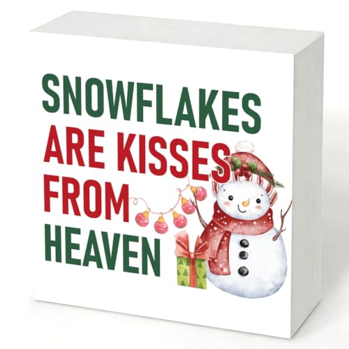 Snowflakes Are Kisses From Heaven Wood Box Sign, Winter Snowman Decor - color: Style 24