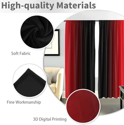 Red Black Curtains, Ombre, 2 Panels, 42" W x 63" L, Rod Pocket - color: New Red, size: 42"W x 63"L (Pack of 2)
