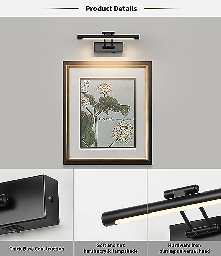 Battery Operated Picture Light Wireless, 12in Dimmable Gallery Light Rechargeable Black Picture Lights for Wall, Swing Arm Art Light with Remote Control & Timed Settings - color: Model B-Black
