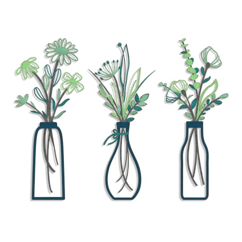 Pigort 3 Pieces Metal Flowers Wall Arts, Wall Decors for Home, Deep Green - color: Green