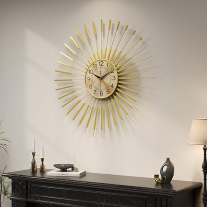 Cuspin 24 Inch Gold Wall Clock, Large Mid Century Modern Sunburst Clocks - color: Gold Atomic Sunburst, size: Small
