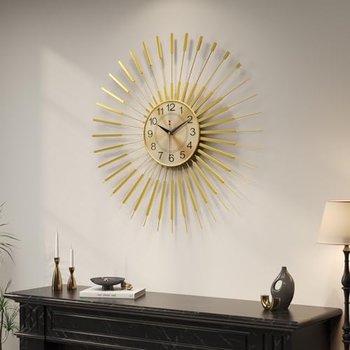 Cuspin 24 Inch Gold Wall Clock, Large Mid Century Modern Sunburst Clocks - color: Gold Atomic Sunburst, size: Small