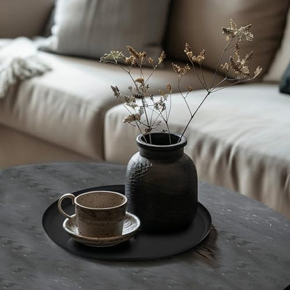 Sziqiqi Candle Holders Round Tray - 11 inches Black Metal Candle Tray for Table Centerpiece Pillar Candle Holder for Home Decorative Moderrn Candle Tray for Coffee Table Bathroom