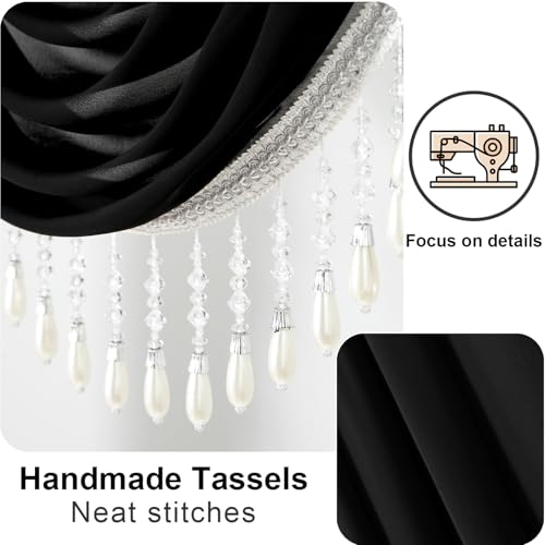 VOGOL Sheer Waterfall Valance with 2 Swags, 59 x 43, 1 Panel, Black - color: Black, size: 59"W x 43"L (Pack of 1)