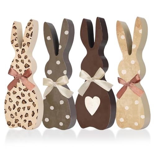 Easter Bunny Decor – 4Pcs Farmhouse Wooden Easter Decorations for Home, Rustic Spring Signs Table Centerpiece, Cute Natural Wood Rabbit Figure for Mantle Shelf Tiered Tray Indoor Decor - color: Fh3019